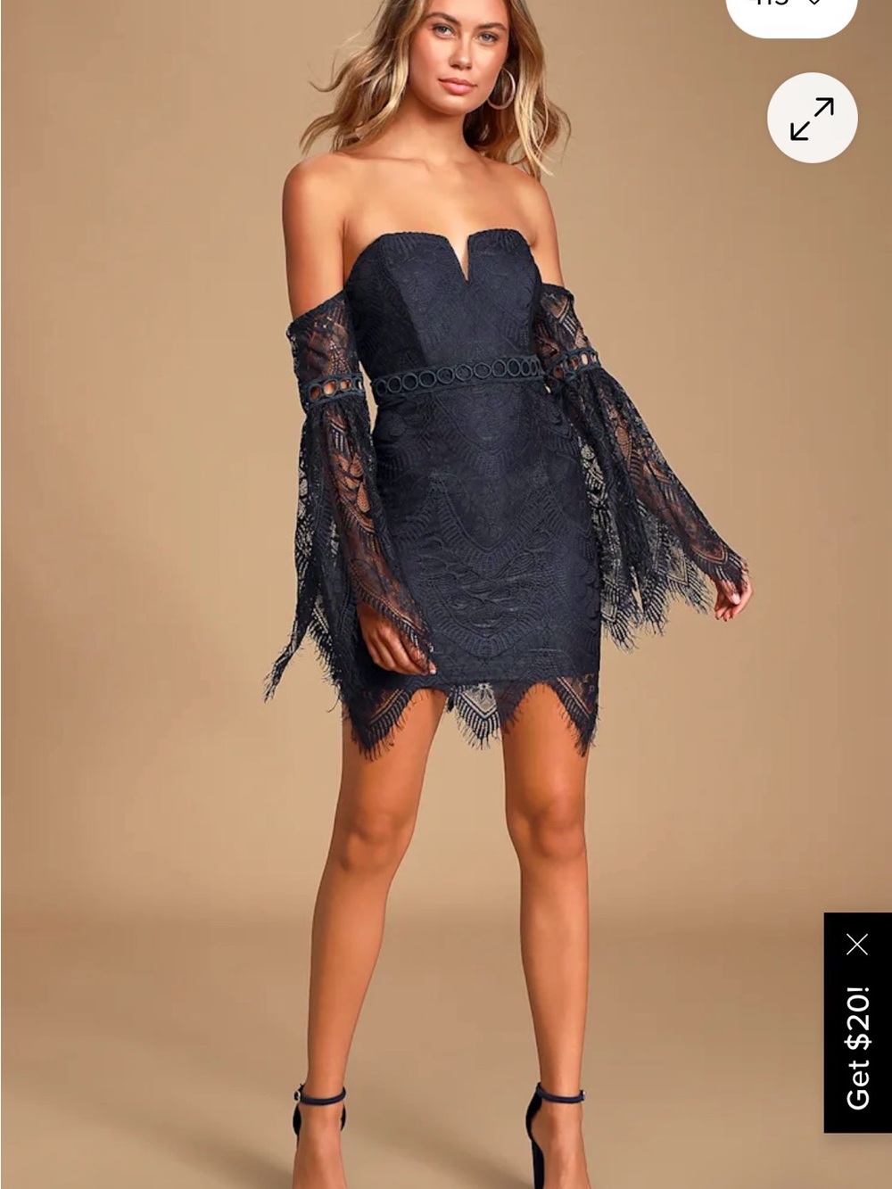 Lulu's Strapless Navy Lace Off‑Shoulder Sleeve Dress